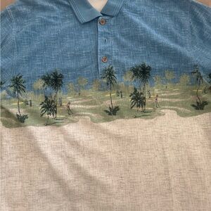 Blue and White Scenic Polo Shirt